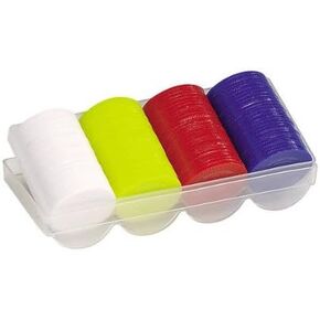 CHH Poker CHIP Set of 100 Plastic Chips in RED,Blue, White & Yellow in Reusable CHIP Tray/CHIP Rack with LID (#2701)