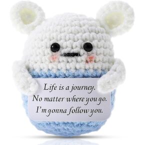 Mini Funny Positive Mouse, 3 Inch Positive Mouse Crochet Cute Wool Funny Knitted Positive Mouse Doll Cheer up Gifts for New Year Gift Birthday Gifts Friends Party Decoration Encouragement Blue