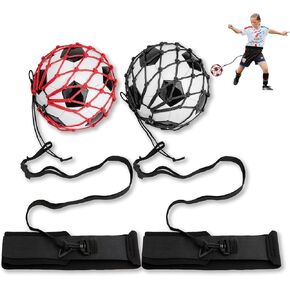2PCS Soccer Ball Net Soccer Training Equipment, Football Kick Throw Solo Practice Training Aid, Upgrade Adjustable Waist Belt Elastic Rope Soccer Nets for Kids Youth Adults for Ball Size 3, 4, 5