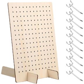 Bamboo's Grocery LoKii 2 Pack Wooden Pegboard Display Stand, Retail Rack, 17 x 13 Inches, with 20 Pcs Hooks