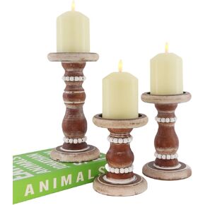 Large Candle Holders for Pillar Candles -pillar candle holder- wood candle holders,rustic candle stand - 3 Piece Set farmhouse candle holders.