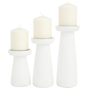 CosmoLiving by Cosmopolitan Mango Wood Pillar Candle Holder, Set of 3 10", 8", 6" H, White