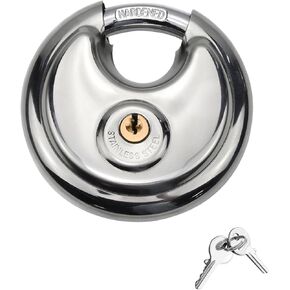 Disc Padlock with Key, Storage Unit Lock, Discus Pad Lock Heavy Duty Round Circle Lock for Warehouse, Garage, Gym, Storage Locker, and Outdoors