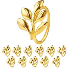 Leaf Napkin Ring Holder Set of 12 Gold Color Dining Table Décor for Wedding Party Dinner Banquet (Gold 12pcs)