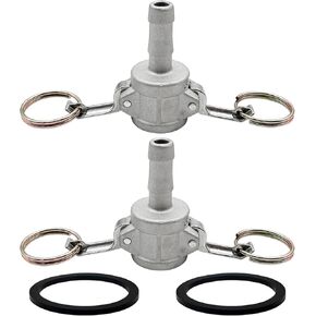 2PCS Global Type C Cam and Groove Hose Fitting, Socket x Hose ID Barbed, with 2 PCS Camlock Gasket Fitting (0.5")
