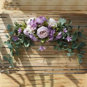 Wedding Arch Flowers, Artificial Silk Flowers Swag Floral Swag, Faux Green Leaves Purple Rose Door Decor Wreath for Table Centrepiece Wedding Arch Hanging Home Wall Decoration
