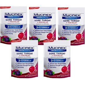 Mucinex Instasoothe Sore Throat Relief, Sore Throat Lozenges, Sore Throat Medicine with Hexylresorcinol, Cough Drops Alternative, 40 Elderberry & Wild Cherry Medicated Numbing Throat Drops