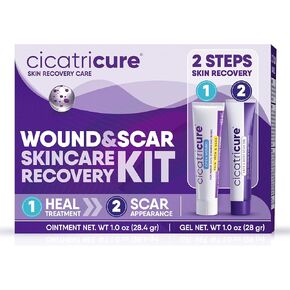 Cicatricure Skin Recovery Kit: Advanced Scar Gel & Open Wound Care Antibiotic Ointment, Reduces Stretch Marks, Surgical & Acne Scars, Treats Cuts & Burns, 1 oz Each - for Adults & Kids