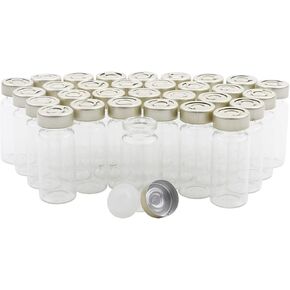 JIUWU 50 Pack Sealed Clear Glass Vial Sterile Essential Oil Bottles Liquid Containers with Pull Ring Aluminum Septa Seals Injection Vials 10ml (0.3 Oz)