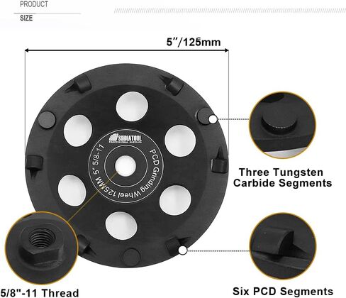 SHDIATOOL 5 Inch PCD Grinding Cup Wheel for Remove Epoxy Glue Mastic Paint and Concrete Floor Surface Coating 5/8"-11 Thread in Saudi Arabia