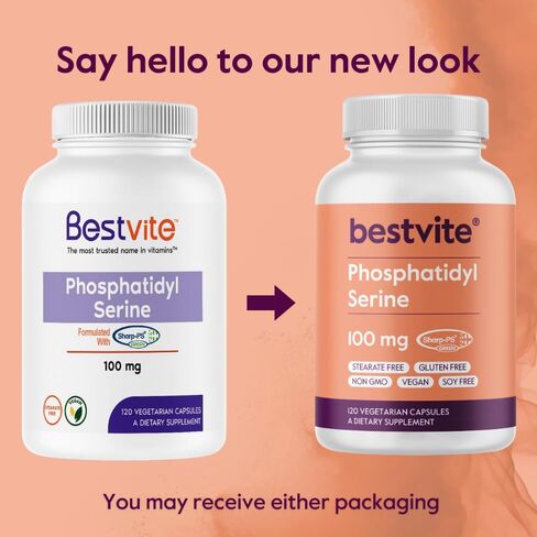 BESTVITE Phosphatidylserine 100mg لكل كبسولة (120 كبسولة نباتية) مع Sharp-PS® Green - حاصل على براءة اختراع وتم اختباره سريريًا - خالي من الإستيرات - خالي من الصويا - خالي من الغلوتين - نباتي - غير معدّل وراثيًا in Kuwait