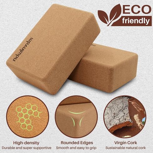 Cork Yoga Blocks, 2 Pack Yoga Blocks Natural Cork, High Density Yoga Block with Non Slip Surface, Eco-Friendly Yoga Accessories for Women, Ideal for Yoga, Pilates, Stretching in Saudi Arabia