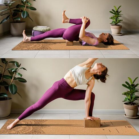 Cork Yoga Blocks, 2 Pack Yoga Blocks Natural Cork, High Density Yoga Block with Non Slip Surface, Eco-Friendly Yoga Accessories for Women, Ideal for Yoga, Pilates, Stretching in Saudi Arabia
