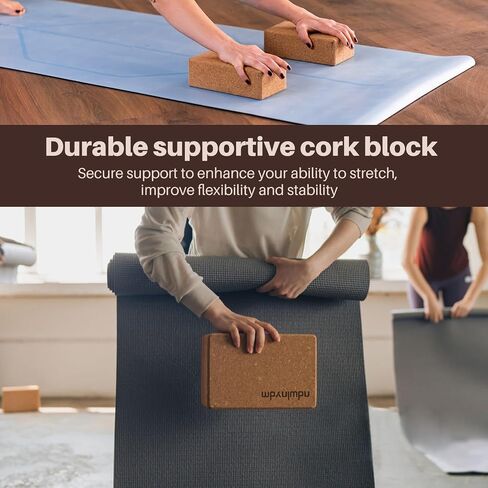 Cork Yoga Blocks, 2 Pack Yoga Blocks Natural Cork, High Density Yoga Block with Non Slip Surface, Eco-Friendly Yoga Accessories for Women, Ideal for Yoga, Pilates, Stretching in Saudi Arabia