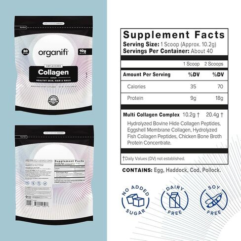 Organifi Collagen Powder - Fuller Hair, Stronger Nails, and Radiant Skin - Replenish and Rebuild Your Body - Gluten-Free, Dairy-Free, and Soy-Free Hydrolyzed Multi Collagen Peptides, 30 Servings in Saudi Arabia