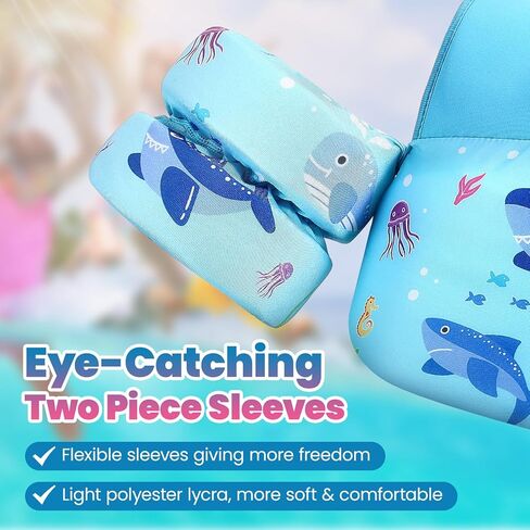 Heysplash Kids Swimming Vest, Toddler Floaties Fit 33-70 Lbs, Puddle Kids Jumper with Adjustable Strap, Swim Jacket Water Wing Arm Baby Float, Pool Sea Swimming Aid for Boys 2-7 Years,Full Blue Shark in Saudi Arabia