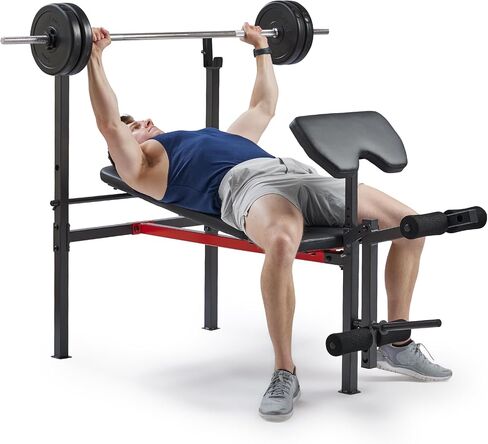 Sunny Health & Fitness Adjustable Multi-Function Incline Weight Bench with Barbell Rack, Full Body Workout Exercise Strength Training for Home Gym W/ Optional Leg Developer & Preacher Curl Attachment in Saudi Arabia