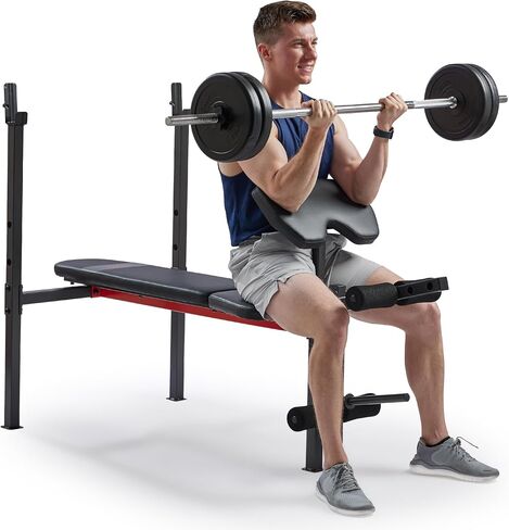 Sunny Health & Fitness Adjustable Multi-Function Incline Weight Bench with Barbell Rack, Full Body Workout Exercise Strength Training for Home Gym W/ Optional Leg Developer & Preacher Curl Attachment in Saudi Arabia