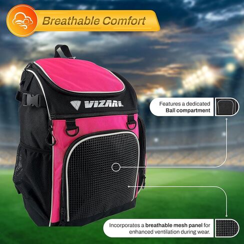 Vizari Cambria Soccer Backpack With Ball Compartment and Vented Ball Pocket and Mesh Side Cargo Pockets for Adults and Teens in Saudi Arabia