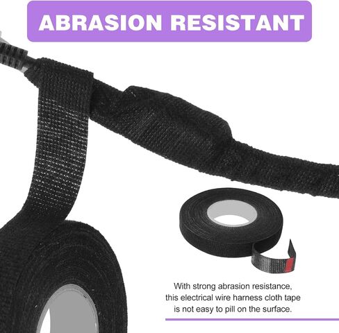 4 Pcs Wire Loom Harness Tape, 15m/19mm Speaker Wiring Harness Cloth Tape, Automobile Black Adhesive Fabric Tape for Wrapping Wiring Protection Insulation Cable Fixed(2Pcs 19mm) in Saudi Arabia