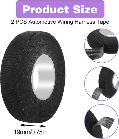 4 Pcs Wire Loom Harness Tape, 15m/19mm Speaker Wiring Harness Cloth Tape, Automobile Black Adhesive Fabric Tape for Wrapping Wiring Protection Insulation Cable Fixed(2Pcs 19mm) in Saudi Arabia