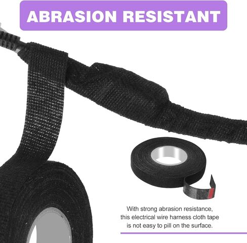 4 Pcs Wire Loom Harness Tape, 15m/19mm Speaker Wiring Harness Cloth Tape, Automobile Black Adhesive Fabric Tape for Wrapping Wiring Protection Insulation Cable Fixed(2Pcs 19mm) in Saudi Arabia