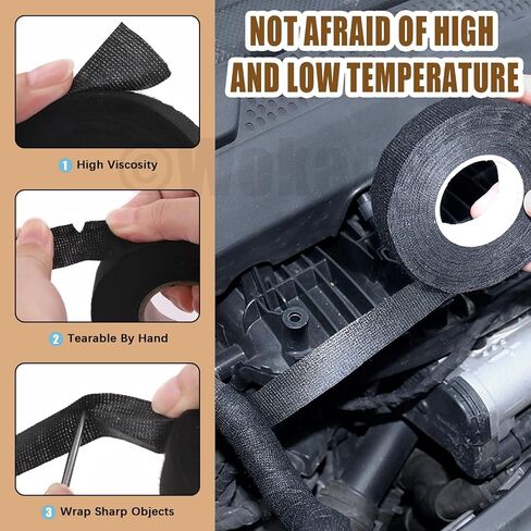 مجموعة متنوعة من أشرطة تسخير الأسلاك المكونة من 5 لفات، شريط قماشي لاصق لتسخير الأسلاك لعزل الأسلاك الأوتوماتيكية (9،19،25،32،50 ملم عرض، 15 متر طول) in Kuwait