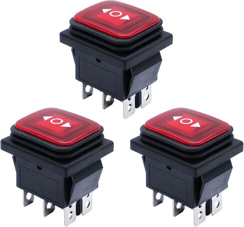 mxuteuk 3 قطع مفتاح هزاز مؤقت مقاوم للماء (تشغيل)/إيقاف/(تشغيل)، تيار مستمر 12 فولت 10 أمبير ضوء LED أحمر زر الطاقة 3 أوضاع 6 دبوس DPDT قطبية محرك عكس مفتاح التحكم KCD4-223NR-JT-W in Kuwait