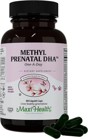 Maxi Health - Methyl Prenatal DHA Prenatal Vitamins Women - Doctor Formulated, Kosher, Gluten Free Prenatal Multivitamin with 25 Nutrients Including DHA, Folic Acid & More, 60 Liquid Caps in Saudi Arabia