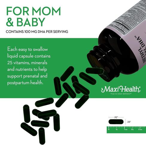 Maxi Health - Methyl Prenatal DHA Prenatal Vitamins Women - Doctor Formulated, Kosher, Gluten Free Prenatal Multivitamin with 25 Nutrients Including DHA, Folic Acid & More, 60 Liquid Caps in Saudi Arabia
