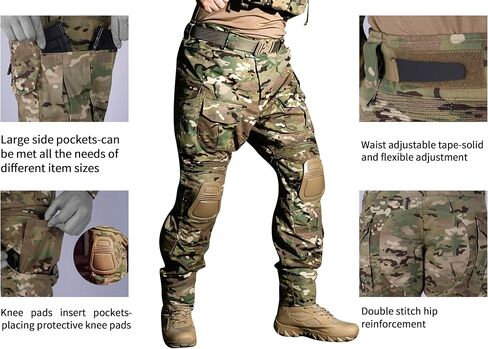 Men’s Tactical Pants with Knee Pads Waterproof Hiking Cargo Pants Camo Combat Pants with 10 Pockets in Saudi Arabia