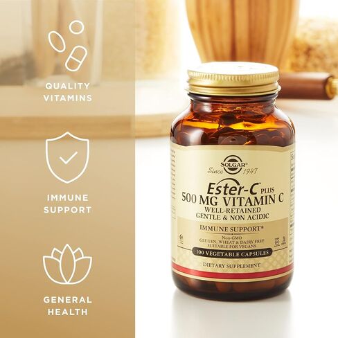 SOLGAR Ester-C Plus 500 mg Vitamin C (Ascorbate Complex) - 100 Vegetable Capsules, Pack of 2 - Antioxidant & Immune Support - Non GMO, Vegan, Gluten Free, Kosher - 200 Total Servings in Saudi Arabia