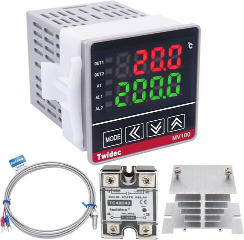 Twidec/MV100-B10 Digital Display PID Temperature Controllers Thermostat Regulator AC 85V - 265V MY-104+ K Sensor Thermocouple + Heat Sink and Solid State Relay SSR 40 DA in Saudi Arabia