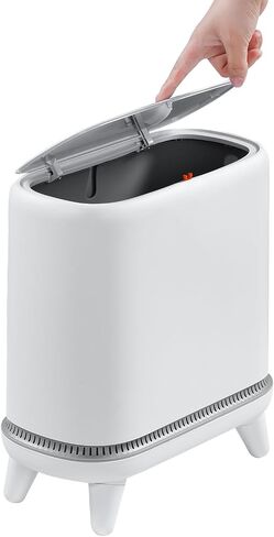 MOPALL Bathroom Trash Can, 3 Gallon Small Trash Can with Lid, Slim Bathroom Garbage Can with Press Top Lid, Modern White Trash Bin with Legs, Plastic Waste Basket for Bathroom, Bedroom, Home Office in Saudi Arabia