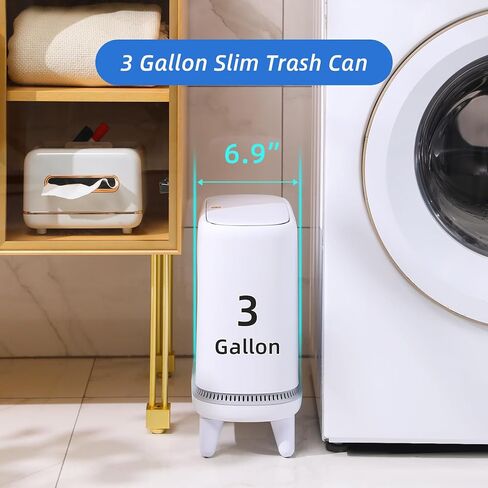 MOPALL Bathroom Trash Can, 3 Gallon Small Trash Can with Lid, Slim Bathroom Garbage Can with Press Top Lid, Modern White Trash Bin with Legs, Plastic Waste Basket for Bathroom, Bedroom, Home Office in Saudi Arabia