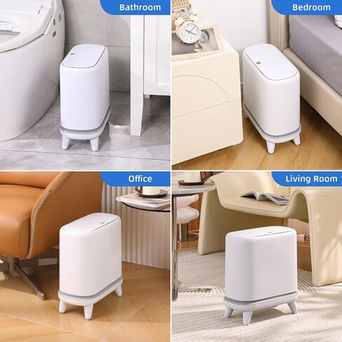 MOPALL Bathroom Trash Can, 3 Gallon Small Trash Can with Lid, Slim Bathroom Garbage Can with Press Top Lid, Modern White Trash Bin with Legs, Plastic Waste Basket for Bathroom, Bedroom, Home Office in Saudi Arabia