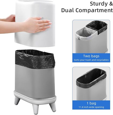 MOPALL Bathroom Trash Can, 3 Gallon Small Trash Can with Lid, Slim Bathroom Garbage Can with Press Top Lid, Modern White Trash Bin with Legs, Plastic Waste Basket for Bathroom, Bedroom, Home Office in Saudi Arabia