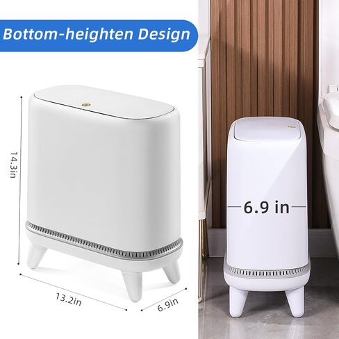 MOPALL Bathroom Trash Can, 3 Gallon Small Trash Can with Lid, Slim Bathroom Garbage Can with Press Top Lid, Modern White Trash Bin with Legs, Plastic Waste Basket for Bathroom, Bedroom, Home Office in Saudi Arabia