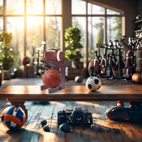 رف تخزين الكرة، حامل كرة السلة، رف تخزين كرة القدم الرجبي، رف تخزين كرة القدم، منظم المرآب من الخشب الصلب in Kuwait