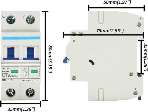 2 Pole DC Miniature Circuit Breaker, 500V 16 Amp DC Breaker Solar Disconnect Switch C16 for Solar Panel PV System in Saudi Arabia
