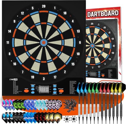 CyeeLife Electronic DartBoard&12 Soft Darts,8 Players&34 Games&255 Variations,Battery/adapter/3 languages switching for Professional Dart Games in Saudi Arabia