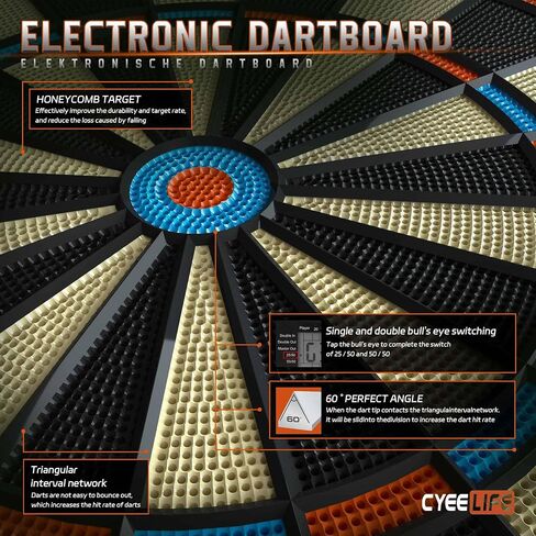 CyeeLife Electronic DartBoard&12 Soft Darts,8 Players&34 Games&255 Variations,Battery/adapter/3 languages switching for Professional Dart Games in Saudi Arabia