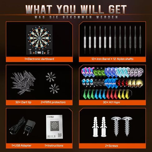 CyeeLife Electronic DartBoard&12 Soft Darts,8 Players&34 Games&255 Variations,Battery/adapter/3 languages switching for Professional Dart Games in Saudi Arabia