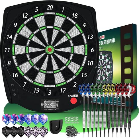 CyeeLife Electronic DartBoard&12 Soft Darts,8 Players&34 Games&255 Variations,Battery/adapter/3 languages switching for Professional Dart Games in Saudi Arabia