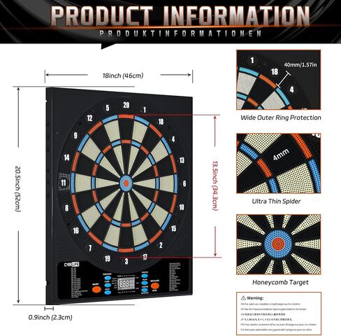 CyeeLife Electronic DartBoard&12 Soft Darts,8 Players&34 Games&255 Variations,Battery/adapter/3 languages switching for Professional Dart Games in Saudi Arabia