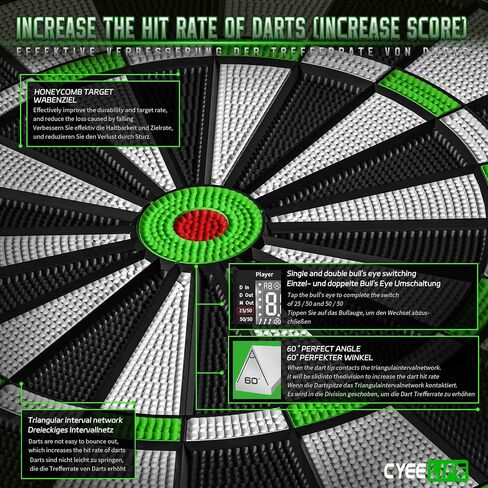 CyeeLife Electronic DartBoard&12 Soft Darts,8 Players&34 Games&255 Variations,Battery/adapter/3 languages switching for Professional Dart Games in Saudi Arabia