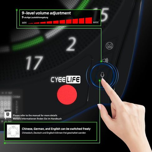 CyeeLife Electronic DartBoard&12 Soft Darts,8 Players&34 Games&255 Variations,Battery/adapter/3 languages switching for Professional Dart Games in Saudi Arabia