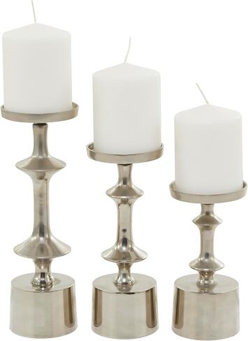 CosmoLiving by Cosmopolitan Aluminum Metal Pillar Candle Holder, Set of 3 10", 9", 7" H, Black in Kuwait
