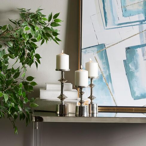 CosmoLiving by Cosmopolitan Aluminum Metal Pillar Candle Holder, Set of 3 10", 9", 7" H, Black in Kuwait