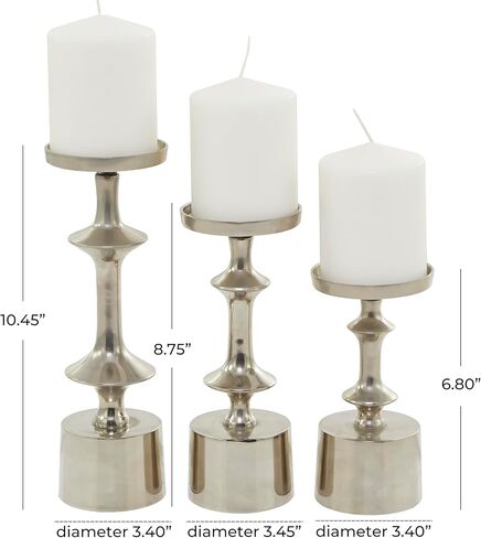 CosmoLiving by Cosmopolitan Aluminum Metal Pillar Candle Holder, Set of 3 10", 9", 7" H, Black in Kuwait